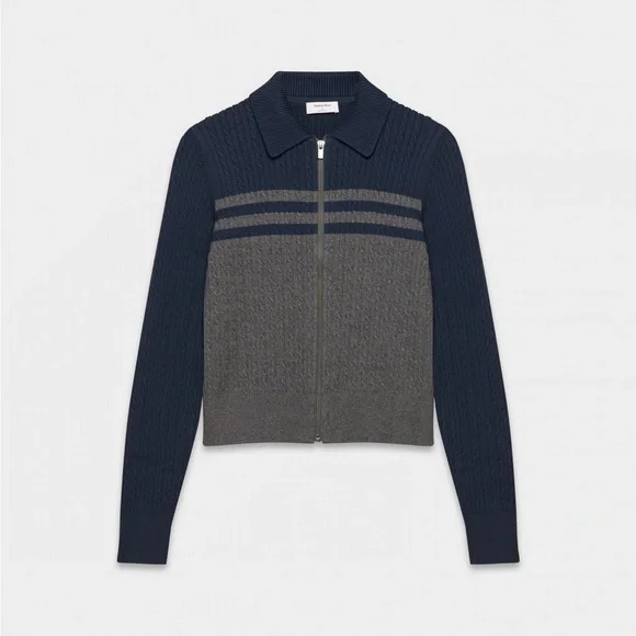 Sunday Best Cotton Charm Meadow Zip Sweater Admiral/Grey SZ L - Picture 2 of 10